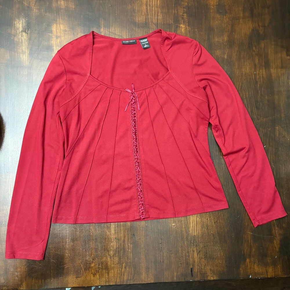 New York & Company Red shirt with mock lace up details